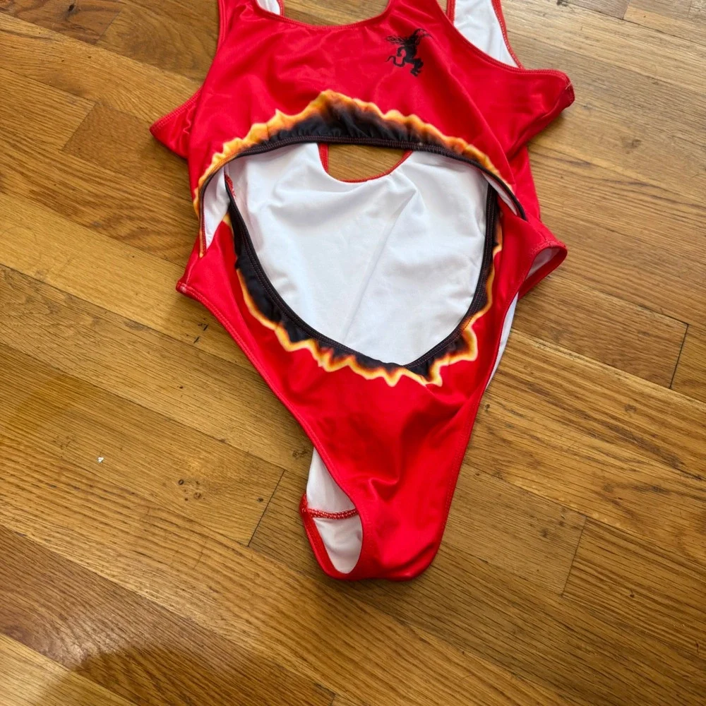 Fireball Whisky Red Flame Cutout One Piece Swimsuit Bodysuit‎ Womens Large L